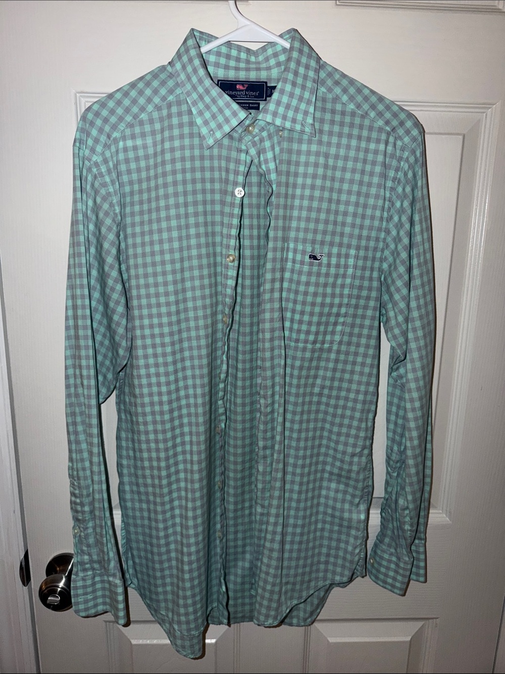 Vineyard Vines Men's Seafoam Green Gingham Button-Down Shirt